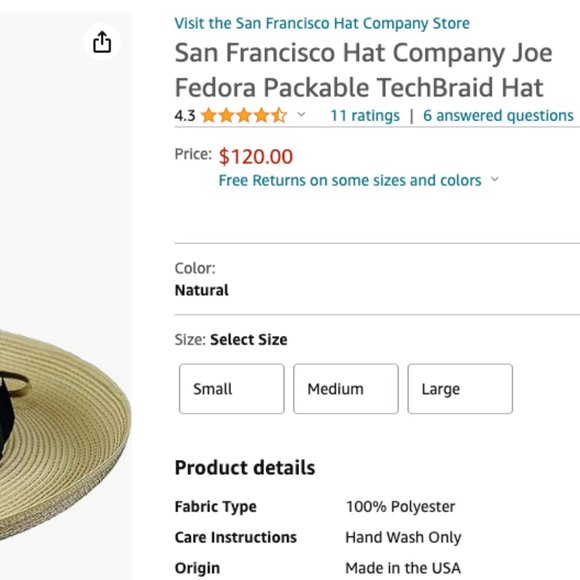 San Francisco Hat Company Joe Fedora Packable SPF!